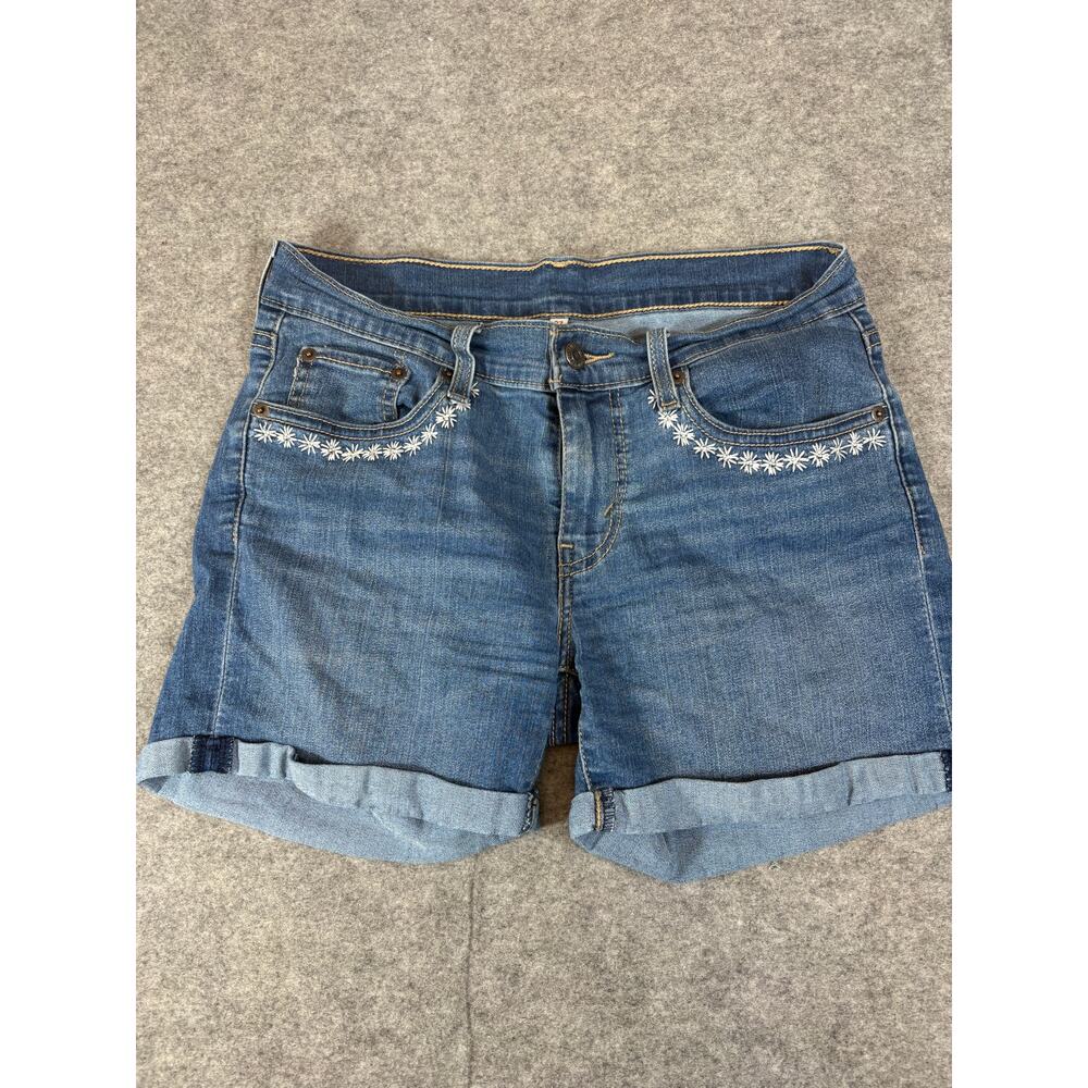 Levis Denim Jorts Roll Tab Shorts Womens 27 Blue Embroidered Floral Y2K